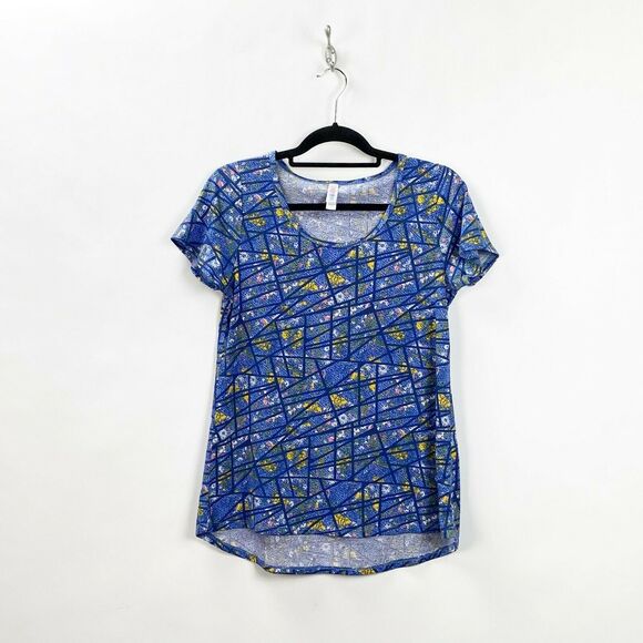 Lularoe XS Womens Unicorn Perfect T Blue Geometric Print Top - Picture 1 of 6